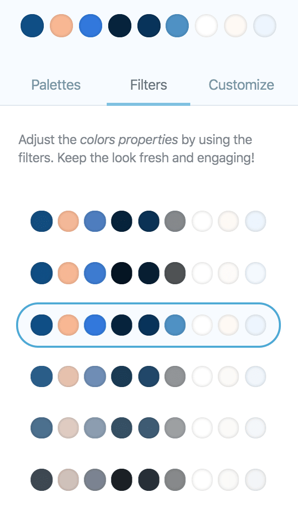 The Color Palettes Filter controls interface